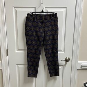 LOFT Women's Patterned Trousers dark Navy multicolored size 4 petite 4P julie